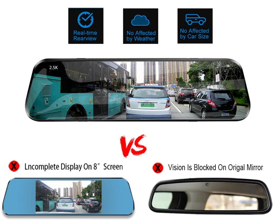 E-ACE 2.5K Mirror Camera For Car Touch Screen Video Recorder Rearview Mirror Dashcam 1440P GPS Wifi 24H Parking DVR Black Box
