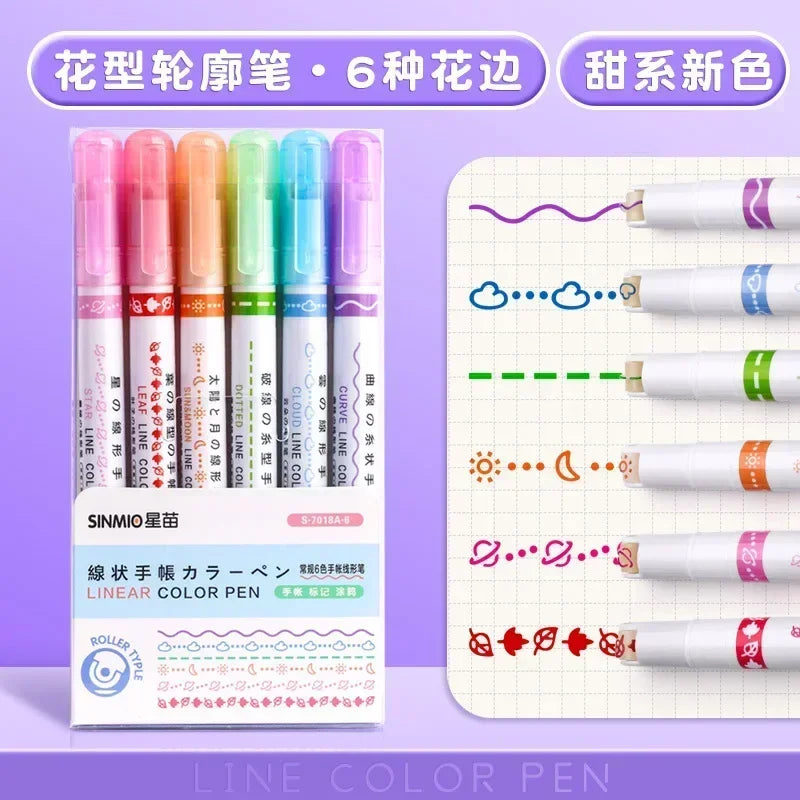 24/3 PCS Kawaii Flowers Line Shaped Highlighter Pens Roller Tip Curve Liner Marker for Writing Journaling Drawing Stationery