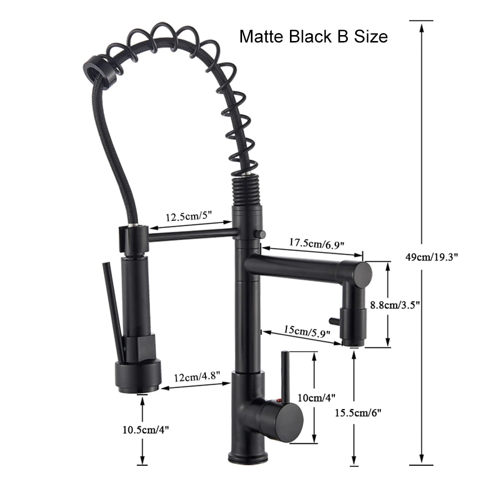 Black Pull Down Brass Kitchen Sink Faucet Hot Cold Water Mixer Crane Tap with Dual Spout 360 Rotation High Faucet Deck Mounted