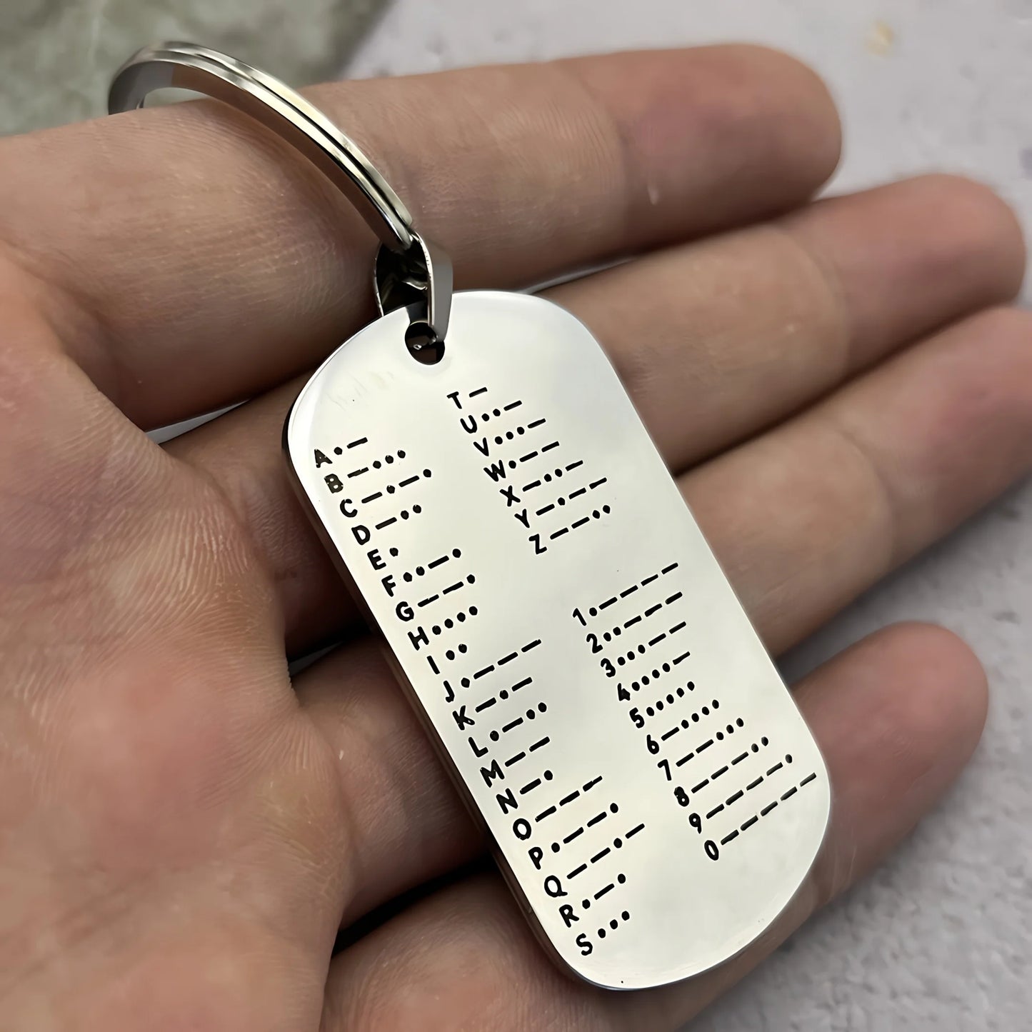 Morse Code Keychain, Double-Sided Alphanumeric Educational Tool, Stainless Steel Car Accessory, Unisex Gift for Radio Amateurs