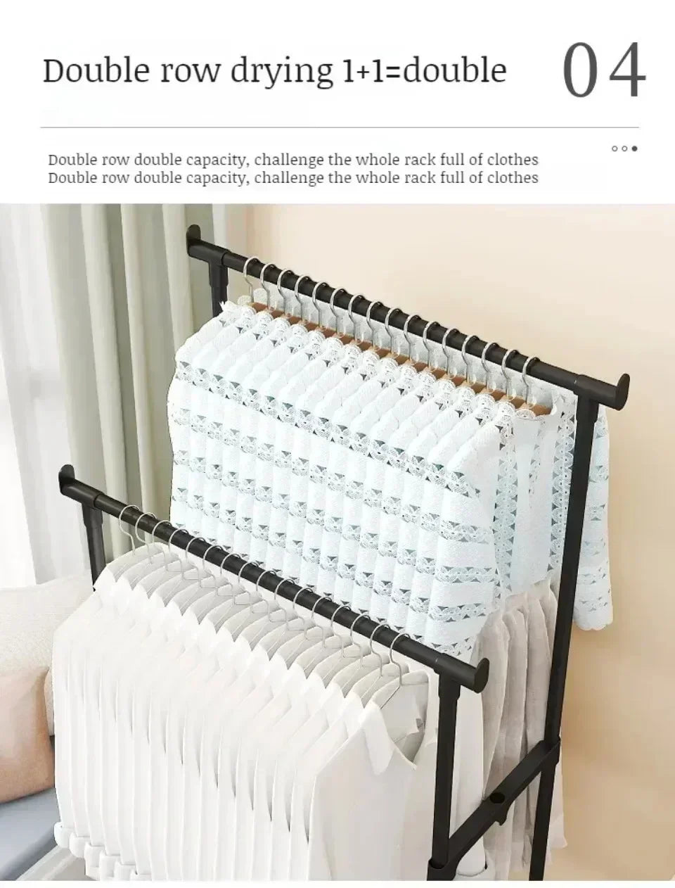 Standing Clothes Hanger Movable Simple Clothing Shelf Bedroom Storage Rack Assembled Closet Organizer Double Rod Coat Rack Floor