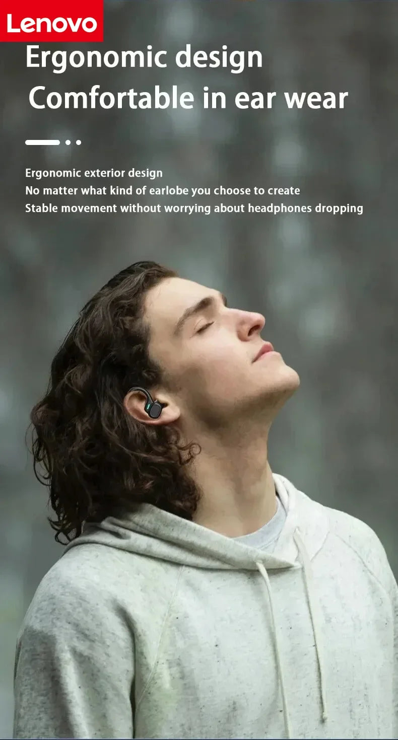 Lenovo Original Sports Wireless Earphones Ear Hanging Running Bluetooth Earphones Digital Display Noise Reduction Earphones