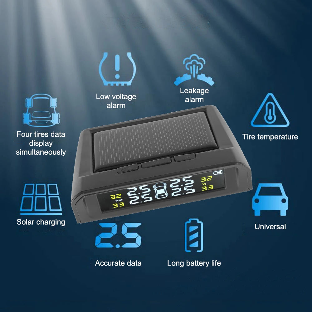 Tire Pressure Monitoring System Temperature Warning New C External Battery Version Sensors Solar TPMS Car Tyre Pressure Monitor