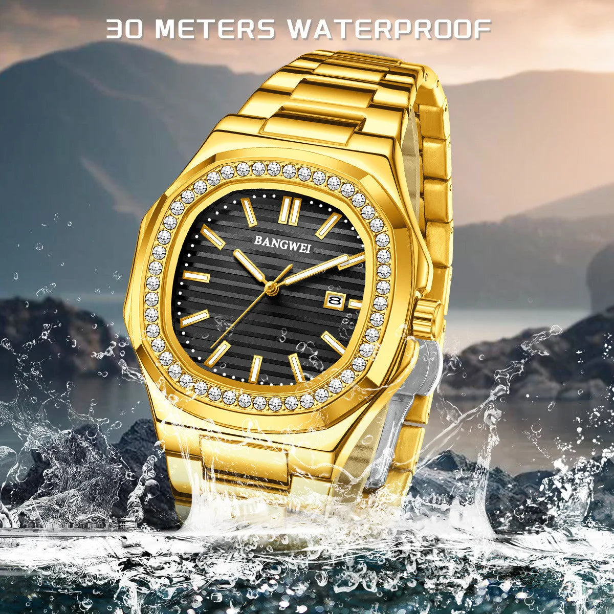 BANGWEI New Luxury Men's Business Watches Quartz Wristwatch Man Outdoor Sports Square Fashion Military Waterproof Watch For Men