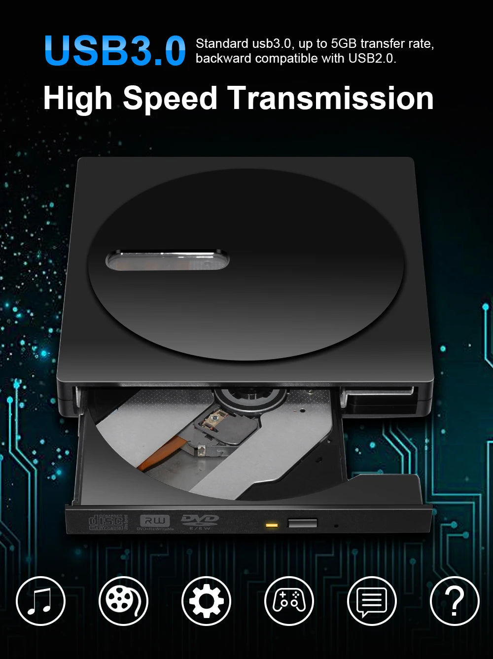Deepfox USB 3.0 Slim External DVD RW CD Writer Drive Burner Reader Player Optical Drives For Laptop PC Dvd Burner Dvd Portatil