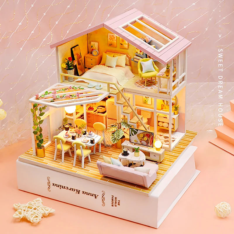 DIY Mini Dollhouse Wooden Small House 3D Puzzle Assemble Building Model Home Bedroom Decoration With Furniture Doll House Gifts