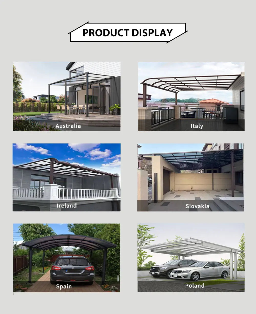 Waterproof Aluminum Outdoor Pergola with Curved Polycarbonate Top Easy Assembly Custom Size for Garden Backyard