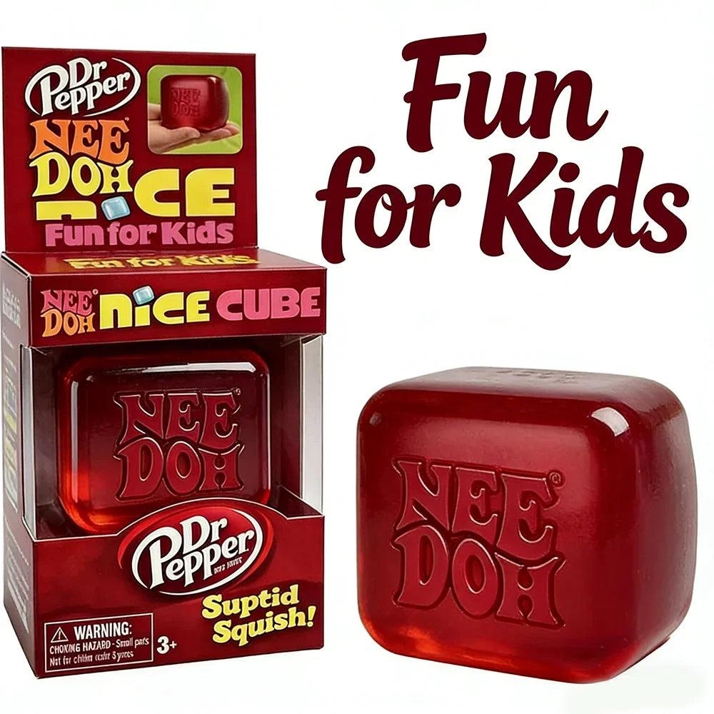 Dr Pepper x NeeDoh Nice Cube Squishy Stress Relief Toy, Soft Squeeze Fidget Cube for Kids & Adults, Anxiety Relief Sensory Toy
