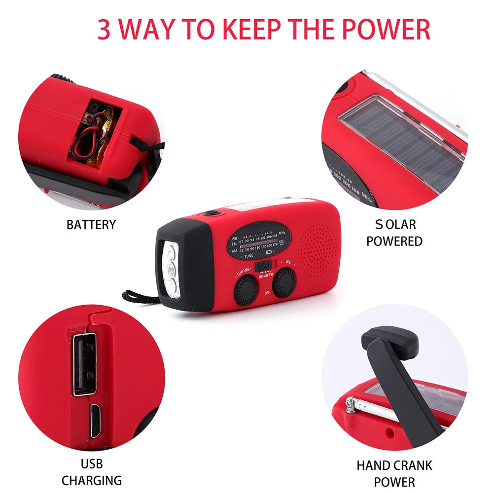 2000mAh high capacity rechargeable radio solar rechargeable emergency light outdoor camping flashlight waterproof portable light