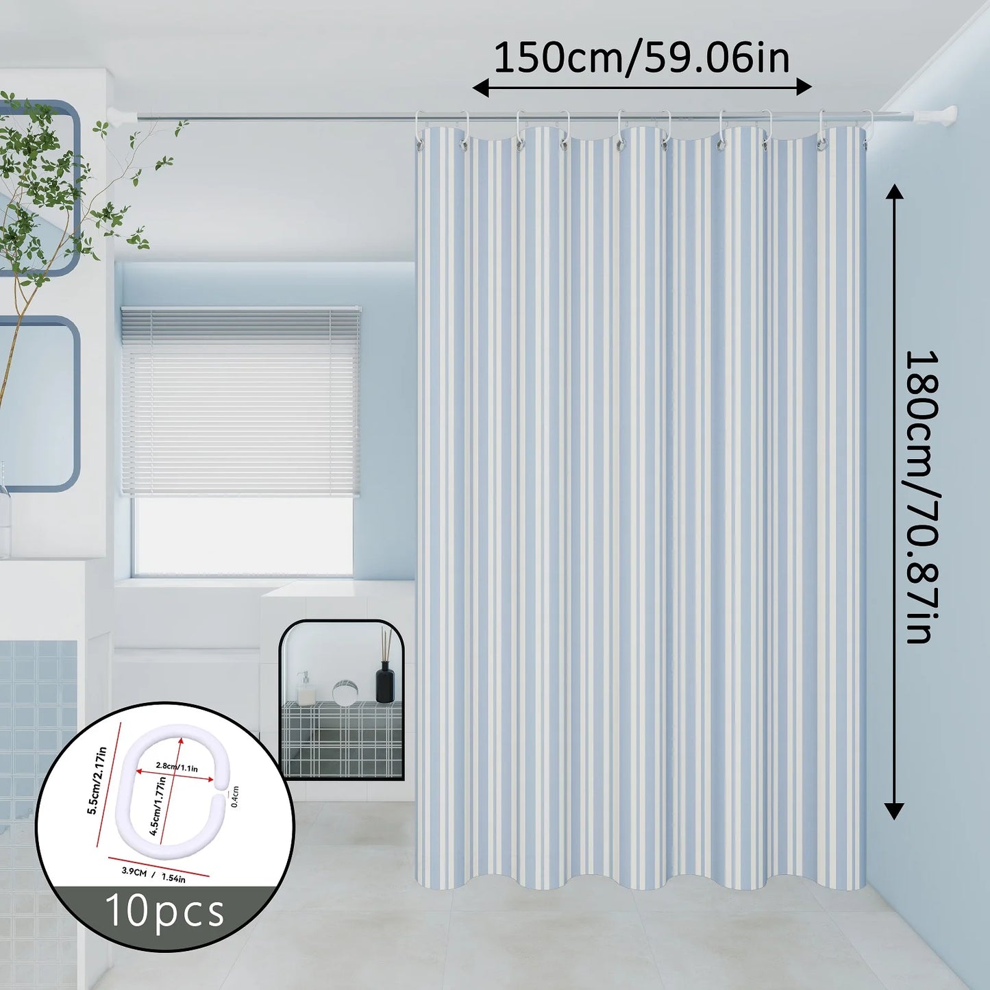 The classic blue and white striped dry-wet separation partition shower curtain is suitable for various decoration styles