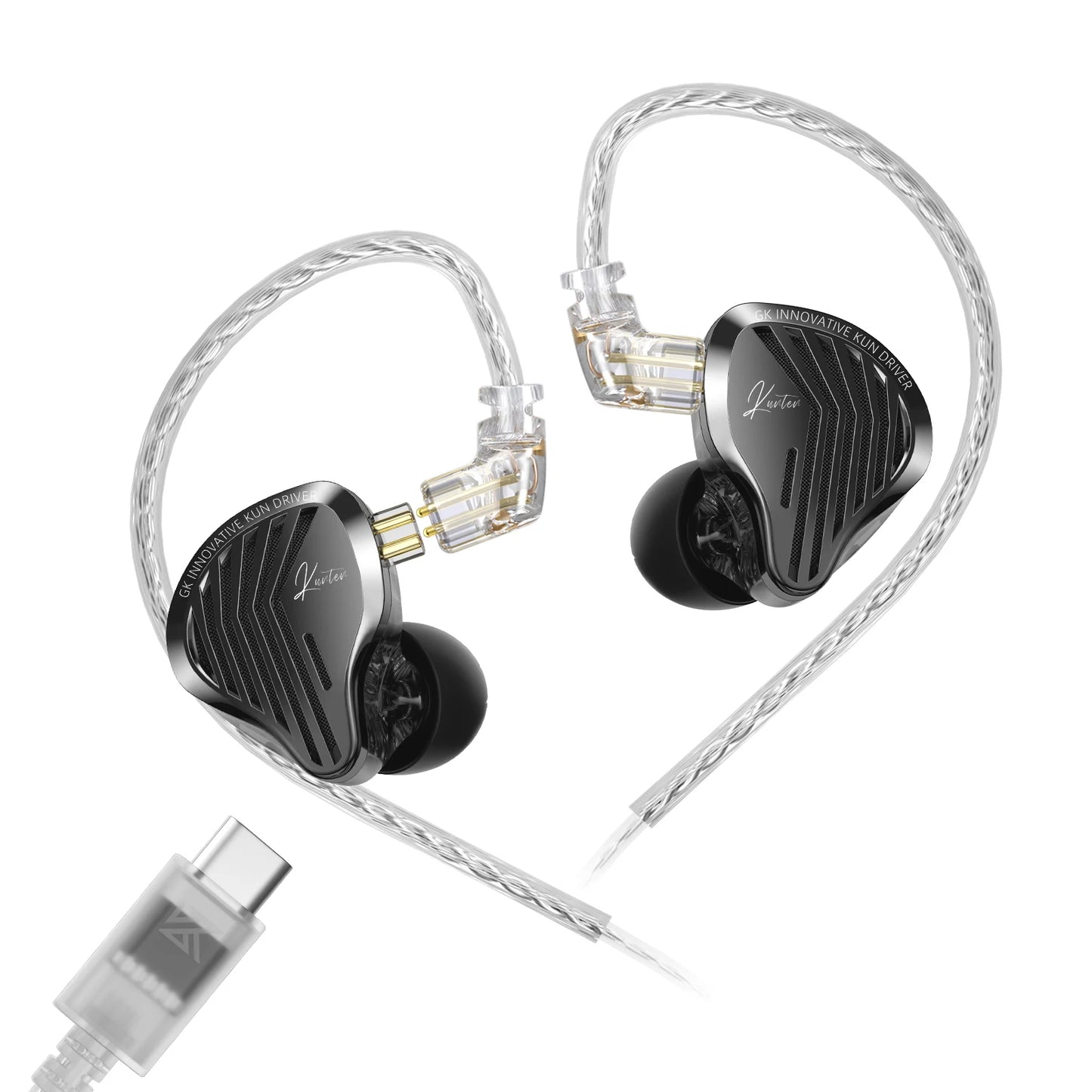GK KUNTEN Dynamic Drive Heavy Bass Earbuds HIFI Sports Metal Headphones Detachable 2PIN Compatible with KZ Zenith EDX PRO