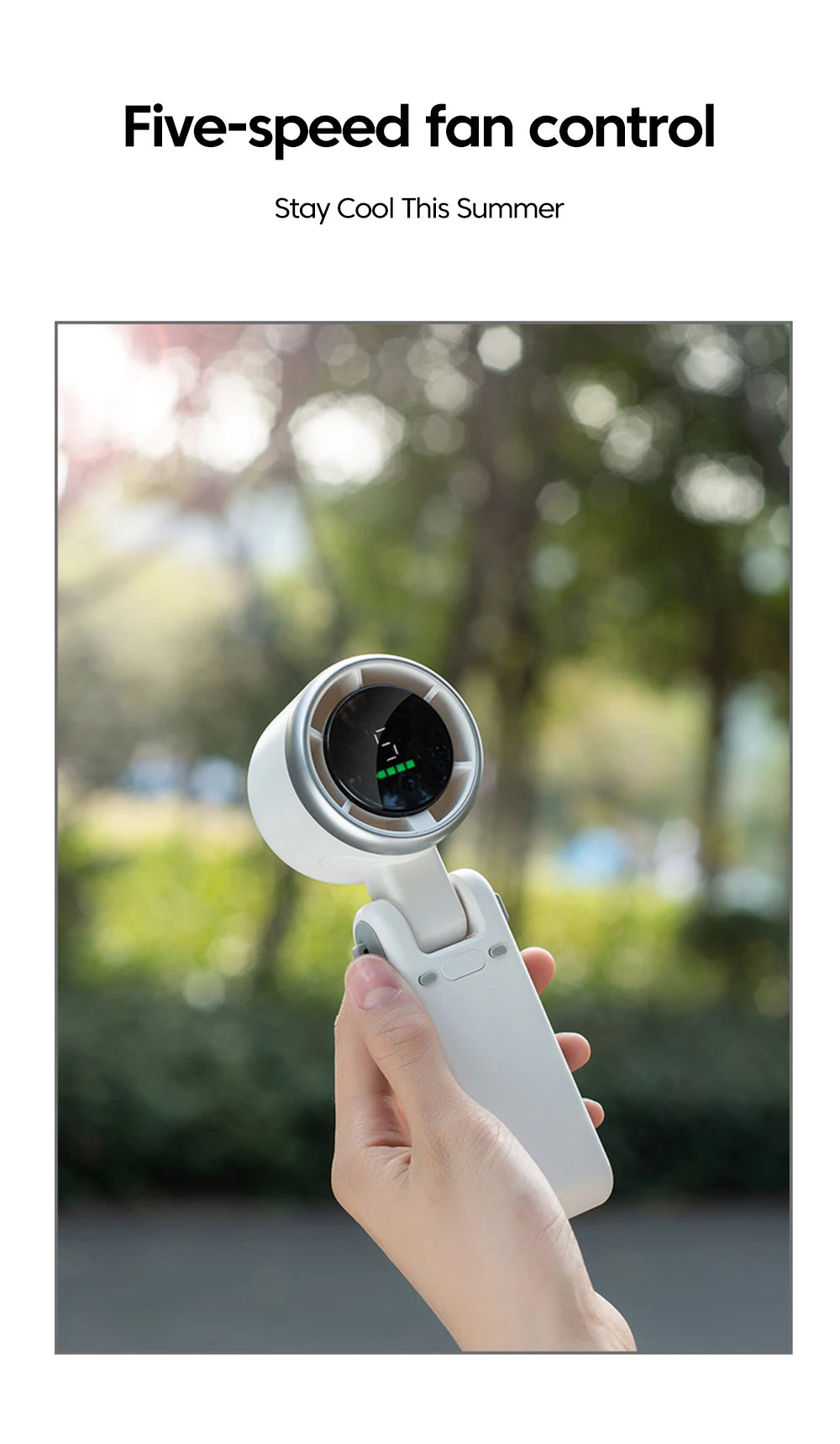 Handheld Folding Fan Type-C Charge Ports Portable Desktop 5level Wind Speed Adjustment Digital Display Electric Fan With Lanyard