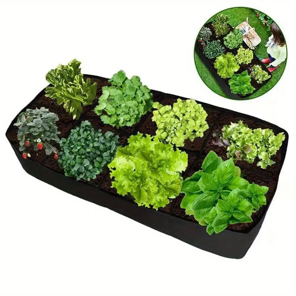 Felt Fabric Raised Garden Bed, 8-Grid Portable Rectangle Grow Bag, Reusable Vegetable Planter Box for Indoor & Outdoor Gardening