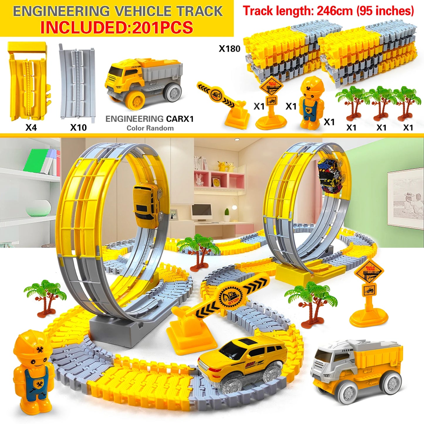 Children Electric Magical Flexible Track Toy Car Engineering Car Kids Educational Toys Train Toys for Children Birthday Gift