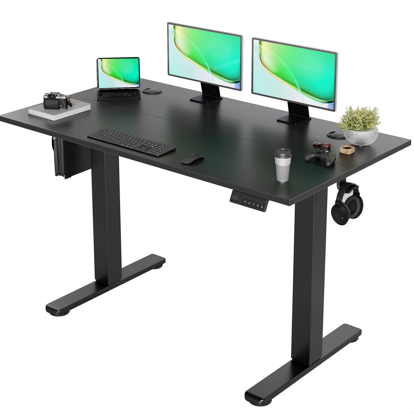 Standing Desk Adjustable Height, Electric Stand With Splice Board for Home Office Computer Workstation, Black