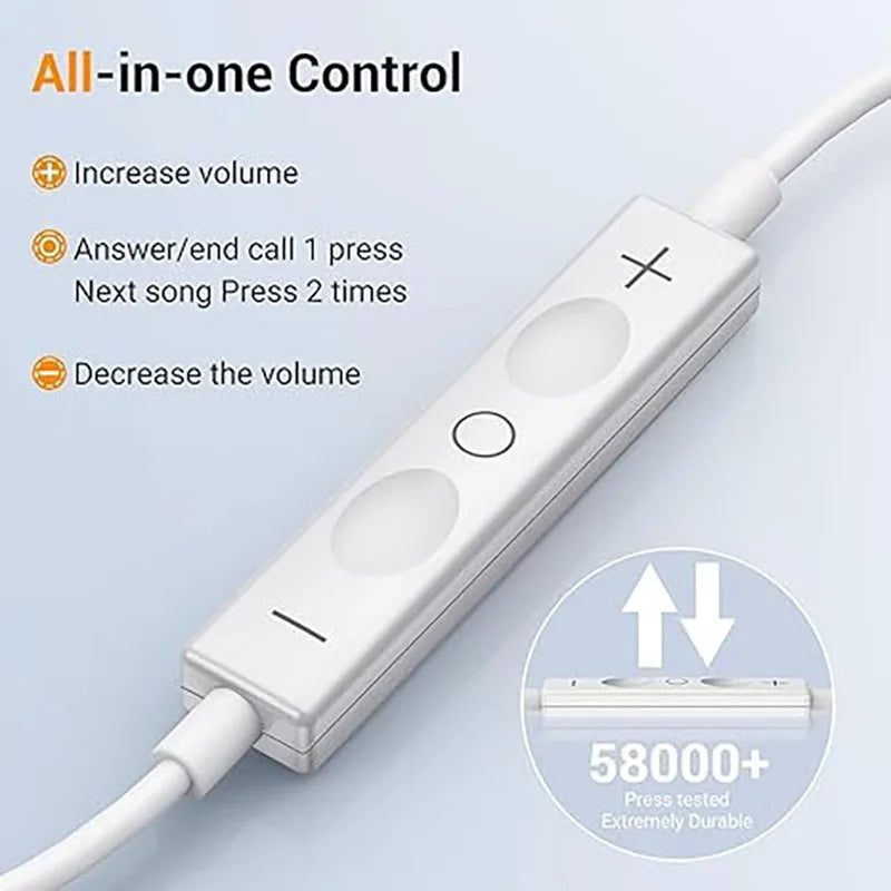 Original Headphones USB C for Apple iphone Lightning 16 15 Pro Max 14 13 12 11 X XR 7 8 Plus Type C Wried Earphone Bass Earbuds