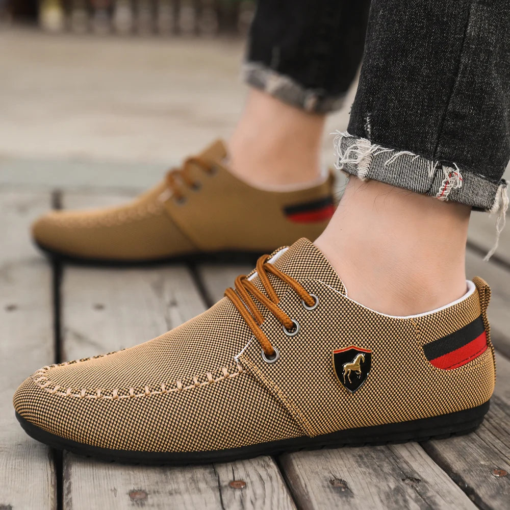 Men's Breathable Fabric Casual Loafers, Soft-Soled Comfortable Lace-Up Low-Top Men's Shoes, Versatile for Daily Commuting and Light Business Wear, Lightweight, Wear-Resistant, Non-Stuffy, Comfortable for Long Wear, Suitable f
