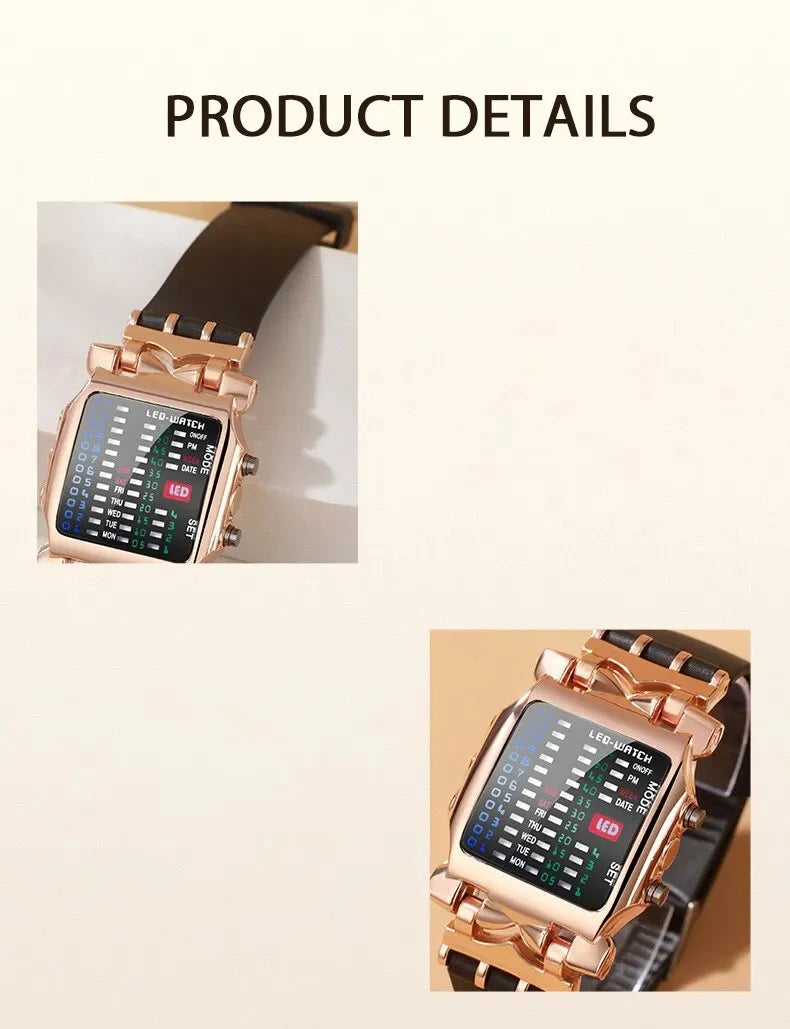 Binary Led Watch Creative Waterproof Business Electronic Watch Mens Trend Luminous Gift Sports Couple Date Time Display Watch