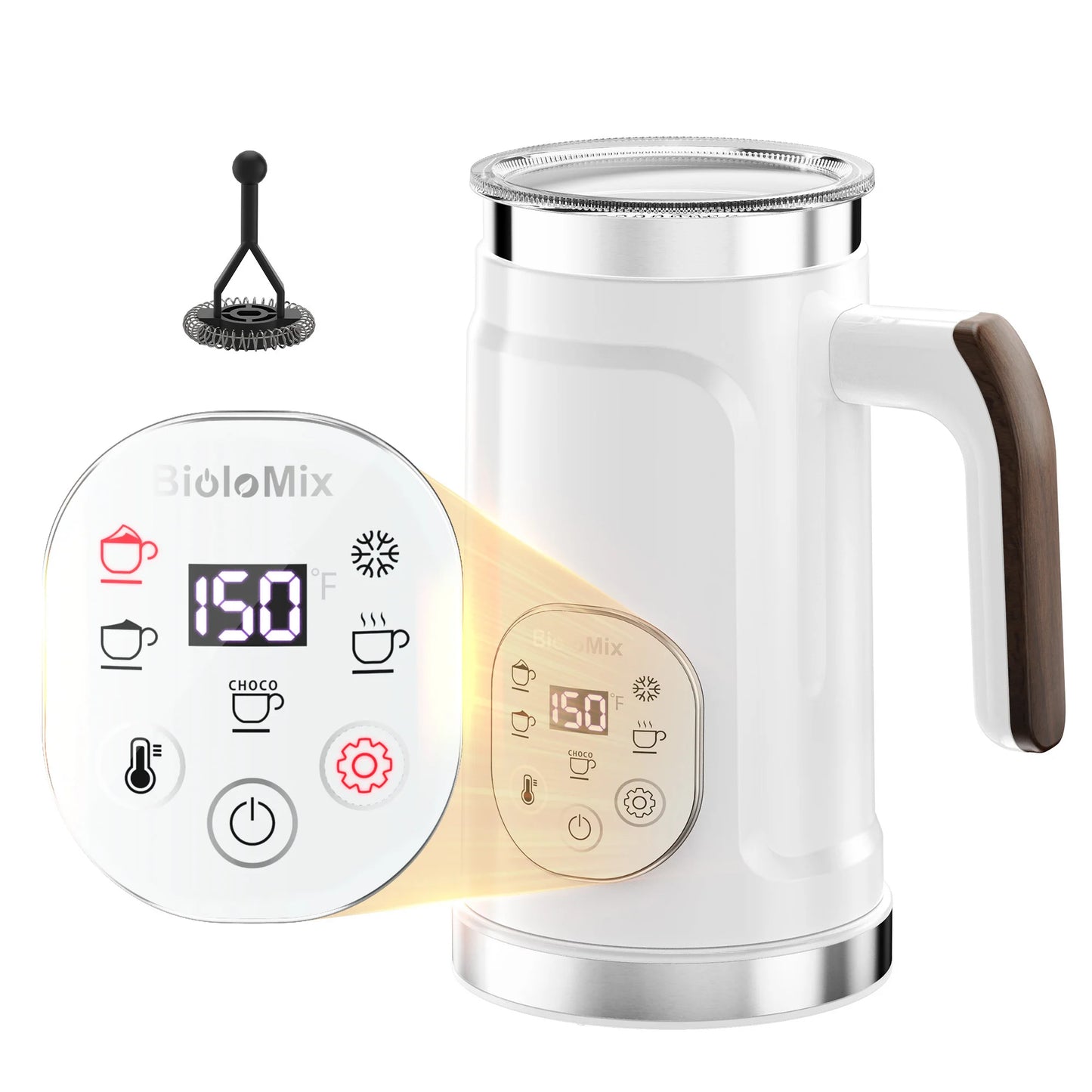 BioloMix 5-in-1 Milk Frother with Upgraded LED Display Touch Screen - Hot And Cold Foam Maker Milk Warmer for Coffee Latte