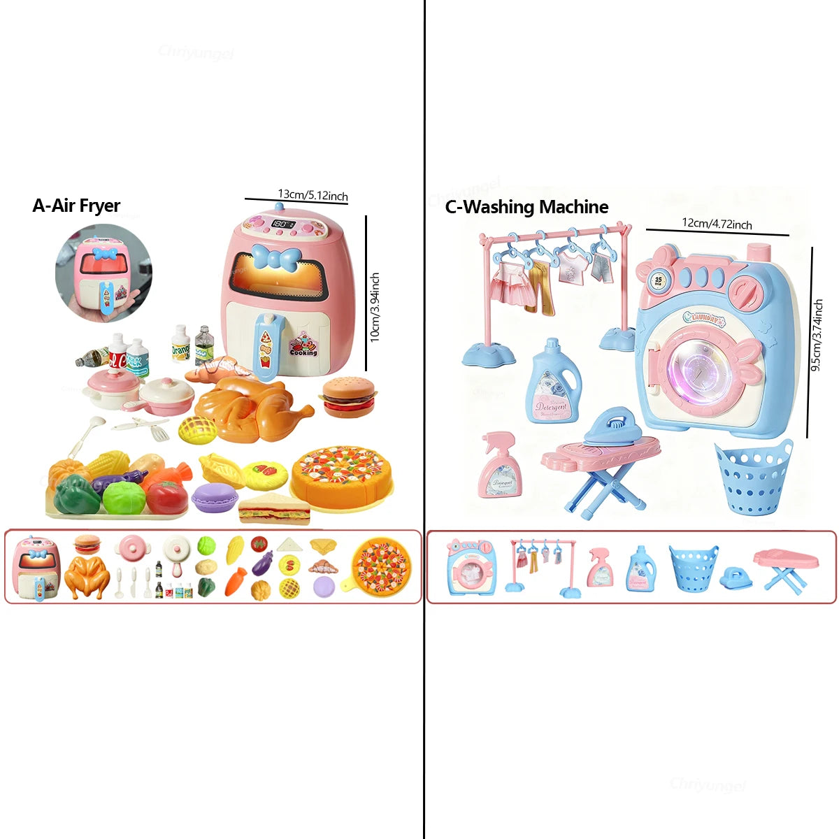 Pretend Play Toy Mini Kitchen Appliances Set for Toddlers Air Fryer Washing Mixer Educational Toys Gift for Kids Girls Boys