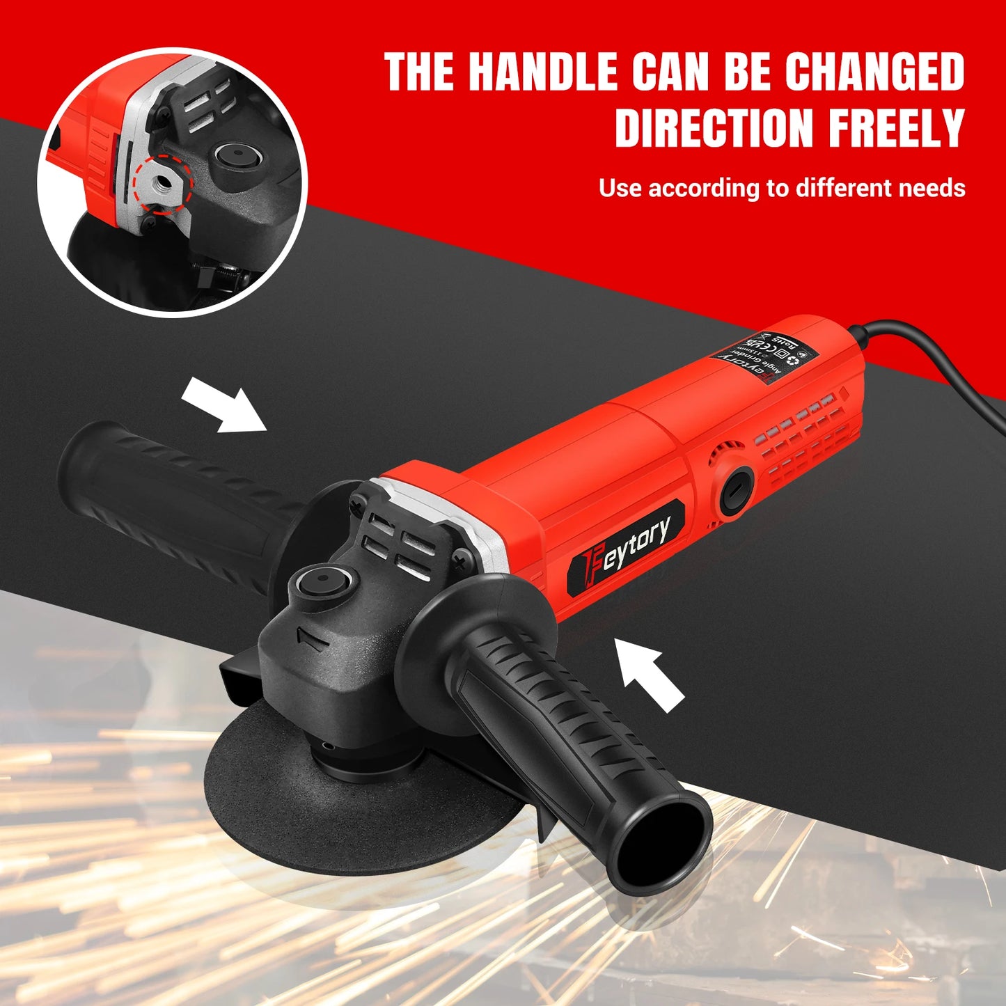DayPlus 115mm Angle Grinder 4.5 inch 240V 5000W 12000rpm Electric Grinding Sander Corded for Metal,Tile Cutting Polishing M14