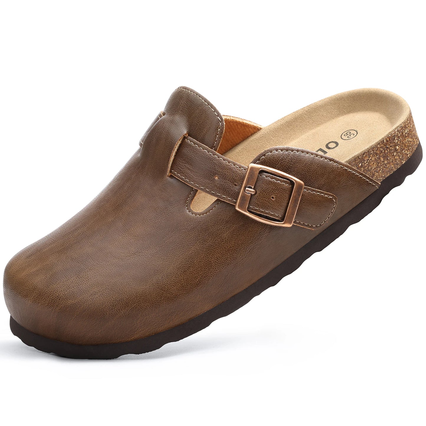 Kidmi Unisex Adjustable Buckle Slip-On Clogs with Arch Support Vegan Leather Cork Insole Potato Shoe for Women And Men