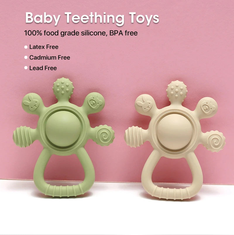 New Teething Silicone Palm Rattle Teether Bunny - Safe Baby Chew Toys for Soothing Sore Gums