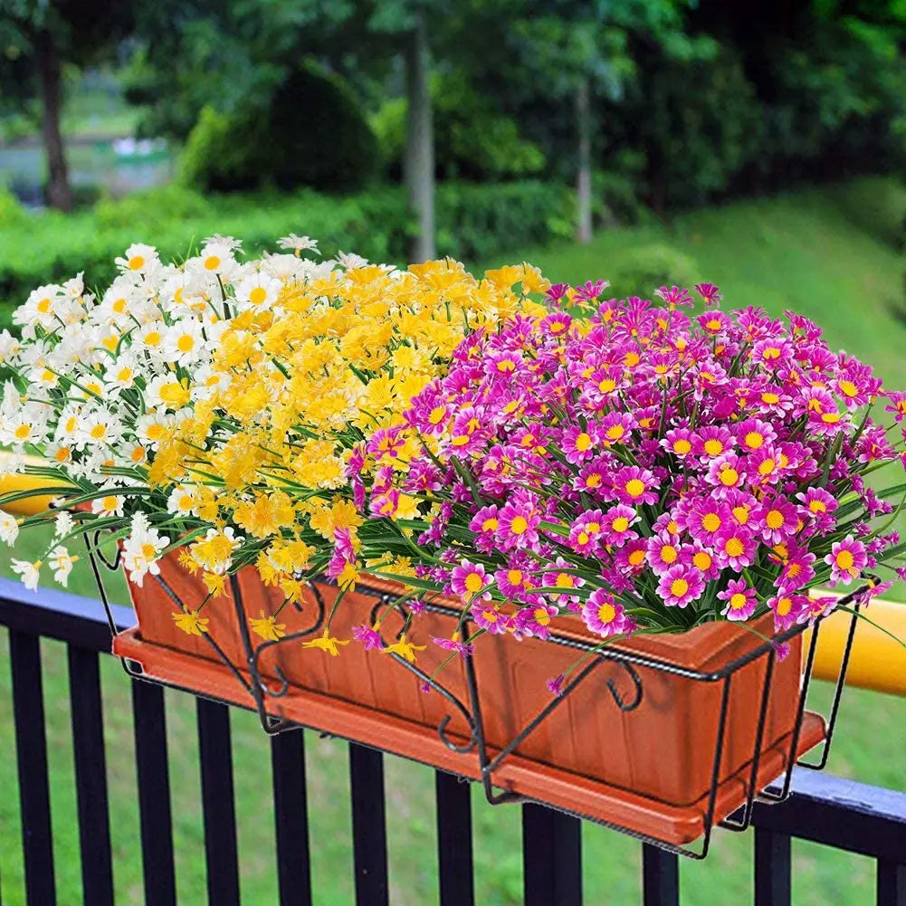 Artificial Daisies Flowers Outdoor UV Resistant Fake Foliage Plants Shrubs for Window Box Hanging Farmhouse Indoor Outside Decor