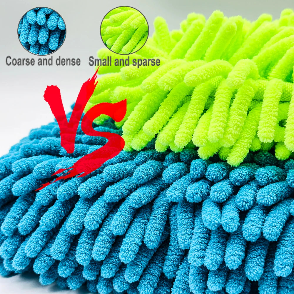 AUTOBRIGHT Oversized Double Sided Chenille Car Wash Mitt Red Blue Yellow Ultra Soft Professional Tool DIY Car Exterior Cleaning