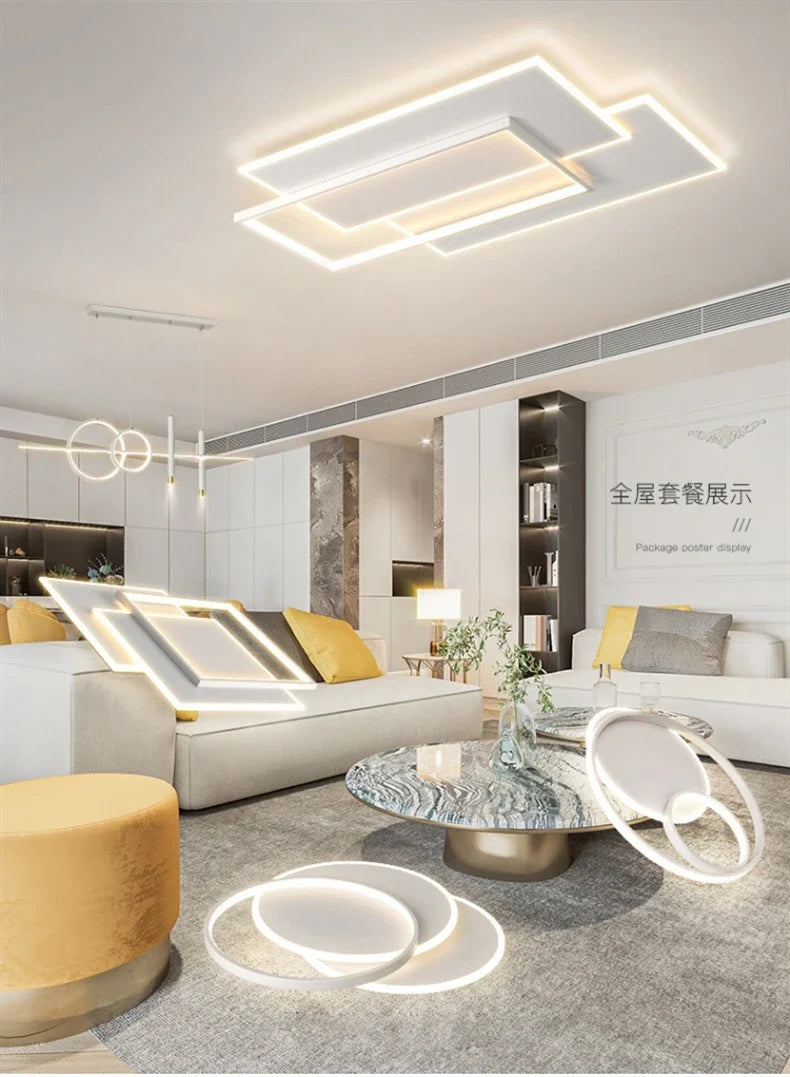 Modern Nordic Led Ceiling Light Square Minimalist Lamps for Kitchen Living Dining  Room Art Home Decoration Chandelier
