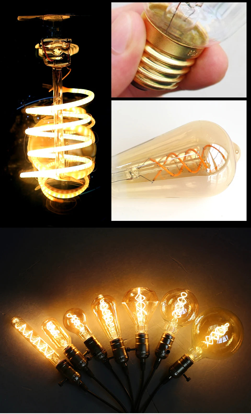 E27 LED Filament Light Bulb 220V 4W A60 ST64 T45 T185 G80 G95 G125 Retro Vintage ampoules LED Edison Lamp Spiral Bulb For Home