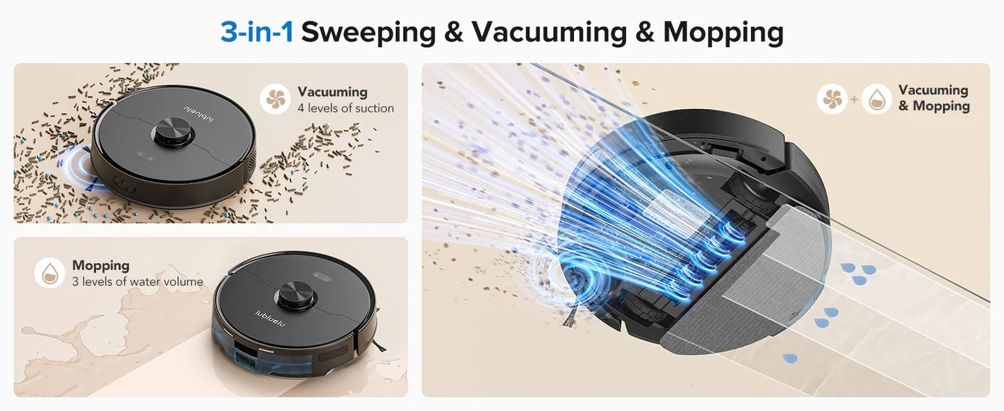 Lubluelu L15 Max  Robot Vacuum Mop Combo 5500Pa Robot Vacuum Auto-Charging  5 Maps 24 No-go Zones 3 In 1 Robot Vacuum Cleaner