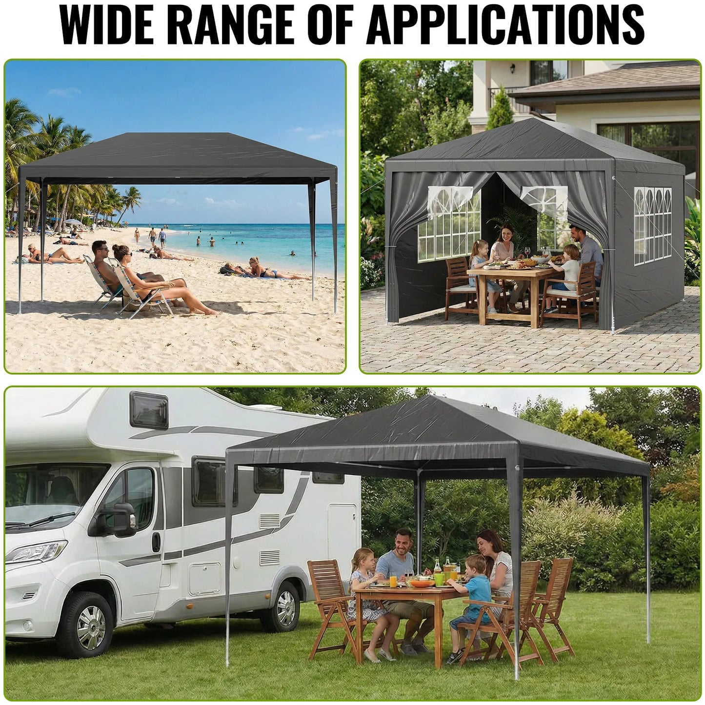 LOEFME 3x4M/3x3M Outdoor Gazebo Tent Outdoor Garden Camping Awning Waterproof Windproof UV Sun Shelter W/ Removable 4 Side Walls
