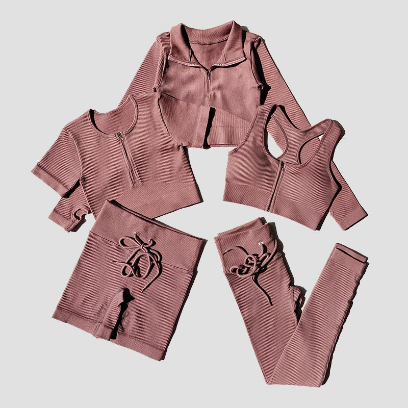 Seamless Women Yoga Set Workout Sportswear Gym Clothing Zipper Long Sleeve High Waist Leggings Fitness Bra Athletic Sports Suits