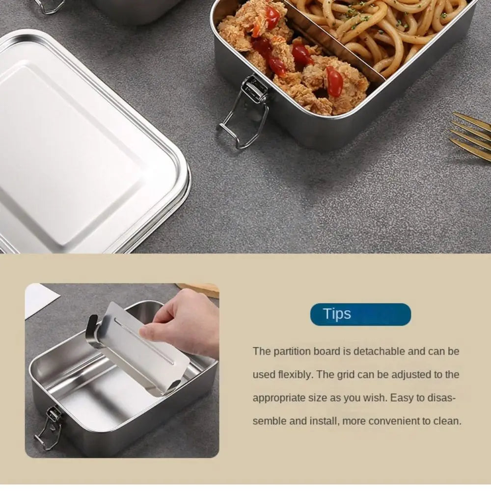 Durable Stainless Steel Bento Box Large Capacity Square Lunch Box with Lid Leakproof Lunch Container Outdoor