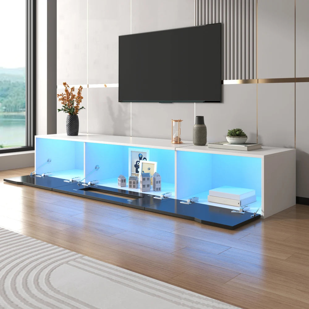 PINGGO TV cabinet, high-gloss TV cabinet, matching colours in white and high-gloss black, with colour-changing LED lights
