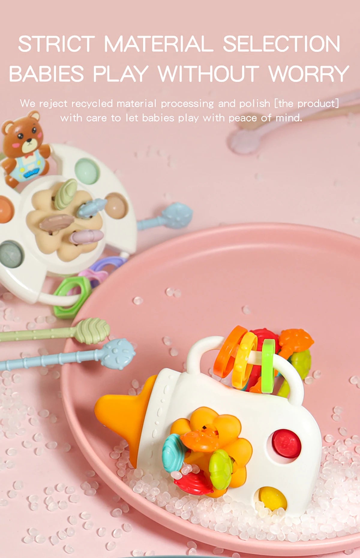Activity Development Pull String Toys Silicone Teething Rattle Educational Learning Toy Baby Sensory Montessori Toys gift