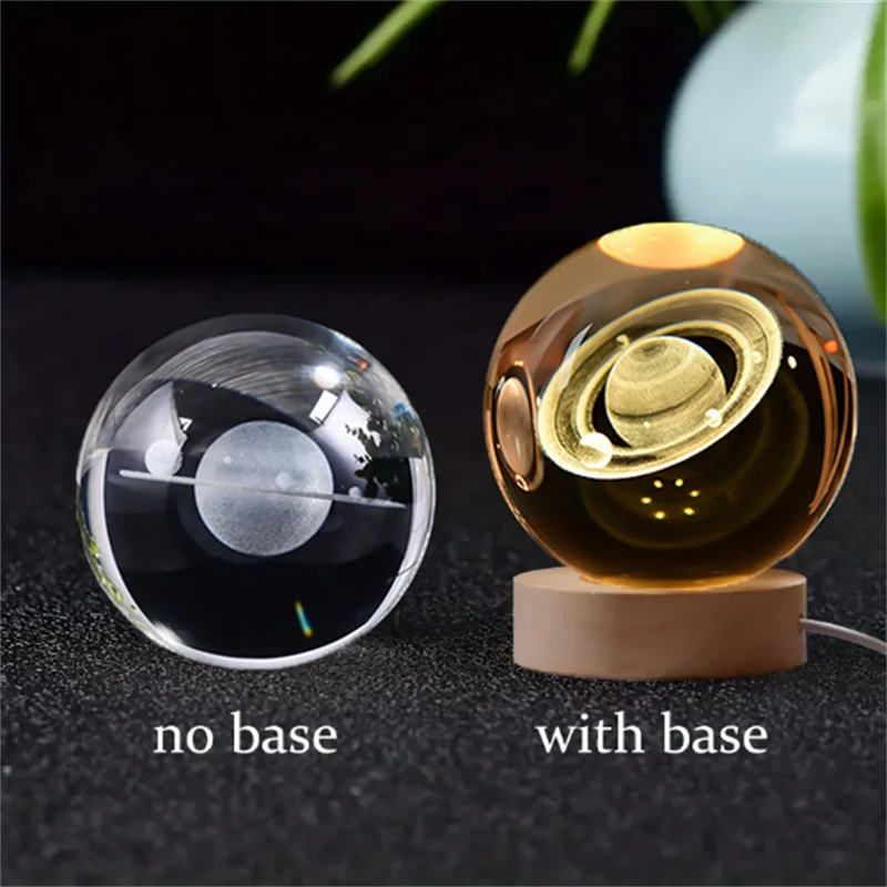 6cm 3D Crystal Ball Crystal Planet Night Light Laser Engraved Solar System Globe Astronomy Birthday Gift Home Desktop Decoration