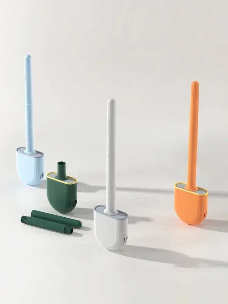 Hanging Silicone Toilet Brush Cleaner with Long Handle Flexible Cleaner Bathroom Brush Quick Drying Holder Bathroom Accessories