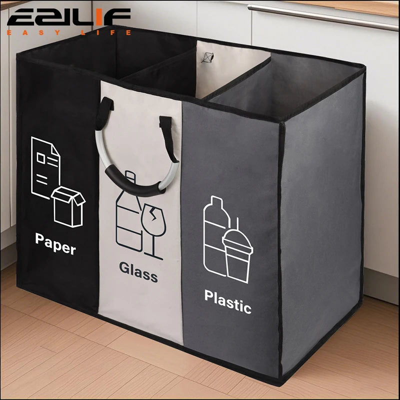 Deposit Bottle Collector Bins with 3 Compartments Recycling Bins Odor-Resistant Recycle Bin Indoor Bottle Hamper for Hom