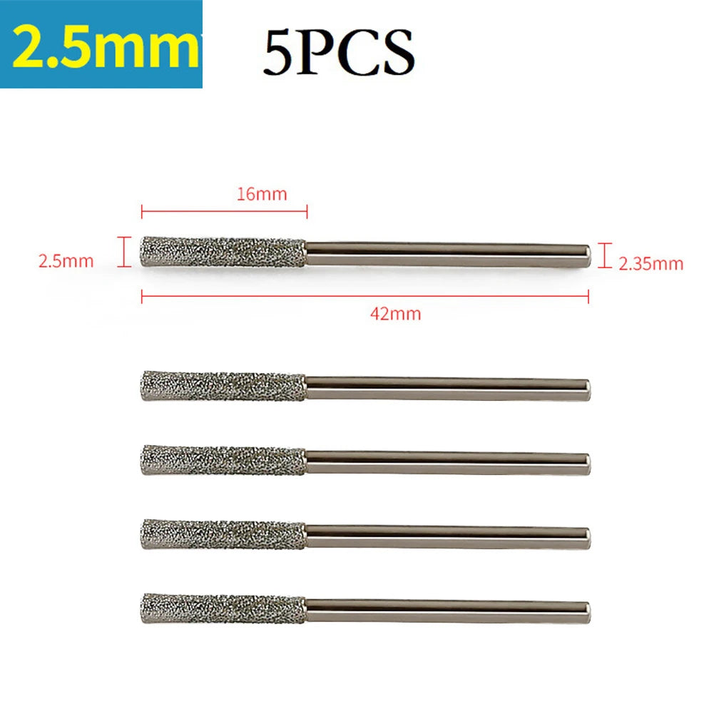 5pcs 0.8-2.5mm Diamond Coated Drill Bits 2.35mm Shank Glass Jade Amber Jewelry Diamond Drill Bits For Drilling Glass Woodworking