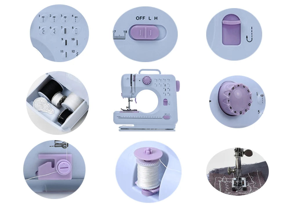 Inne Portable Sewing Machine Mini Electric Household Crafting Mending Overlock 12 Stitches with Presser Foot Pedal Beginners