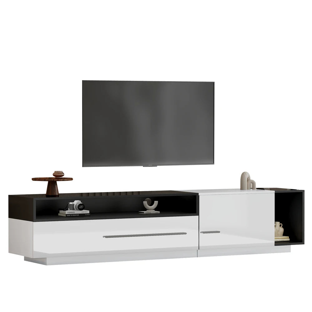 PINGGO 70 Inch High Gloss TV Stand, Entertainment Center for 60 to 70 Inch TVs with 2 Closed Storage Spaces,Living Room TV Stand