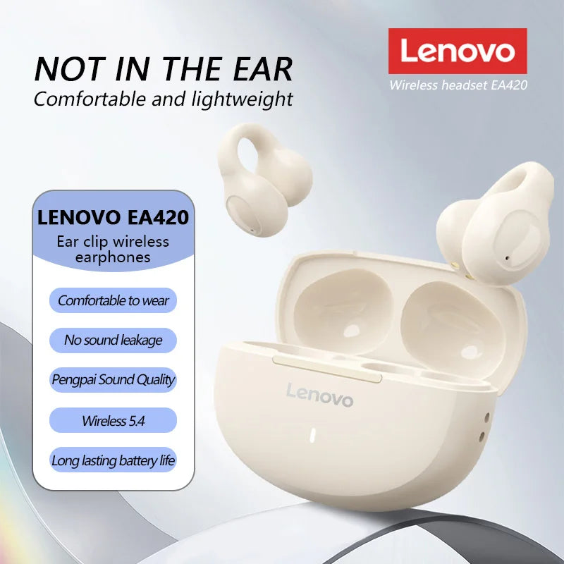 Lenovo EA420 Ear Clip Wireless Earphones TWS 250mAh Lasting Battery Life Bone Conduction Low Latency Headphone NEW for Outdoor