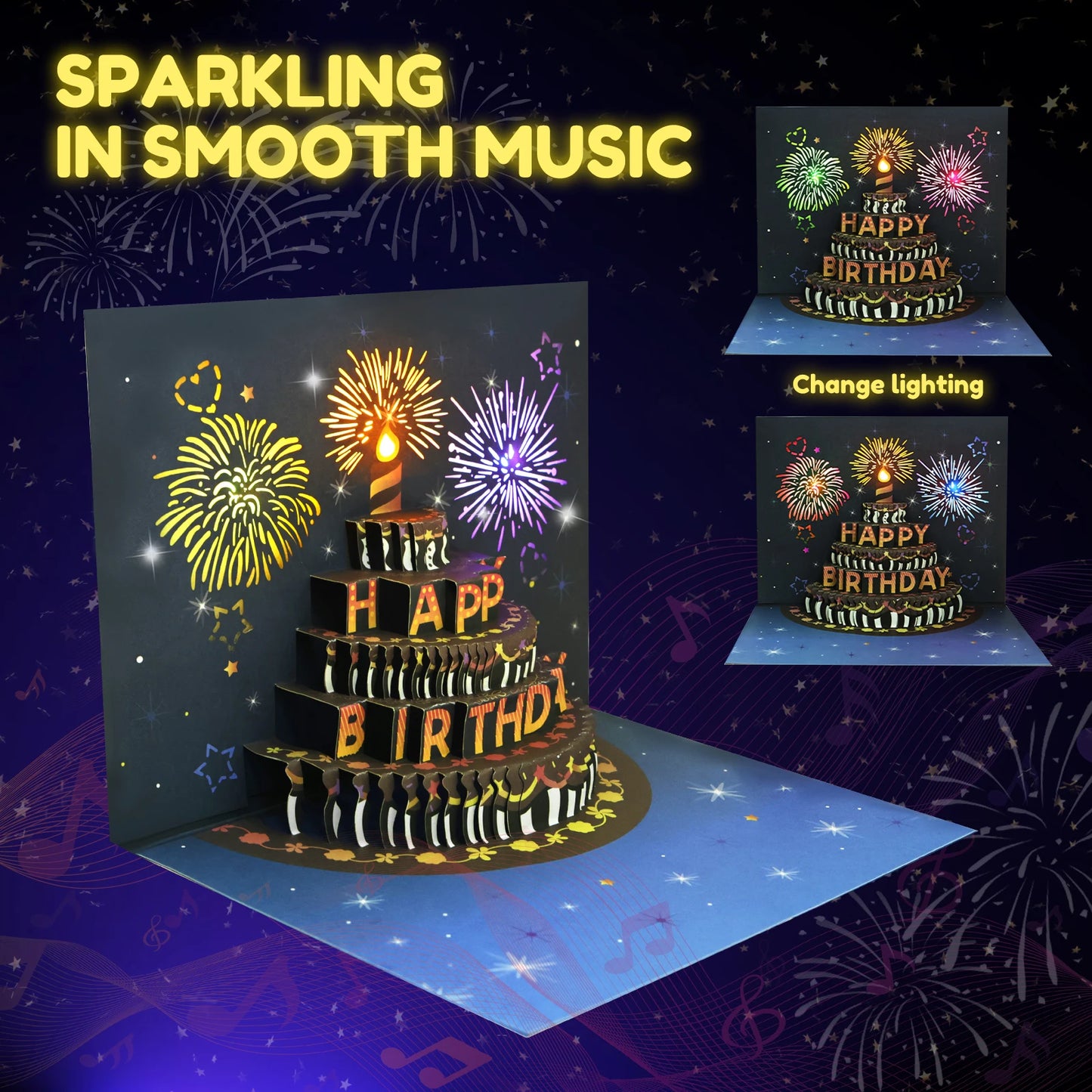 3D Light Music Birthday Card Pop Up Happy Birthday Card Fireworks Birthday Greeting Cards Happy Birthday Party Gift Message Card
