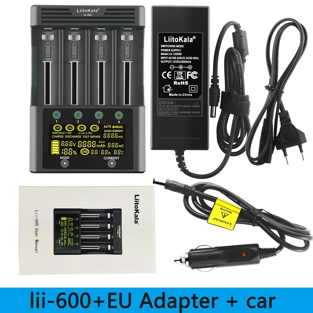 Liitokala lii-600 lii-500 lii-500S LCD 3.7V 1.2V 18650 26650 21700 Battery Charger,Test the battery capacity Touch control