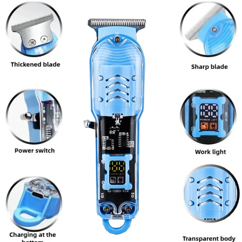Hair Cut Machine Rechargeable Hair Clippers Transparent Professional Clippers Electric Hair Trimmers Shaver for Men Cordless