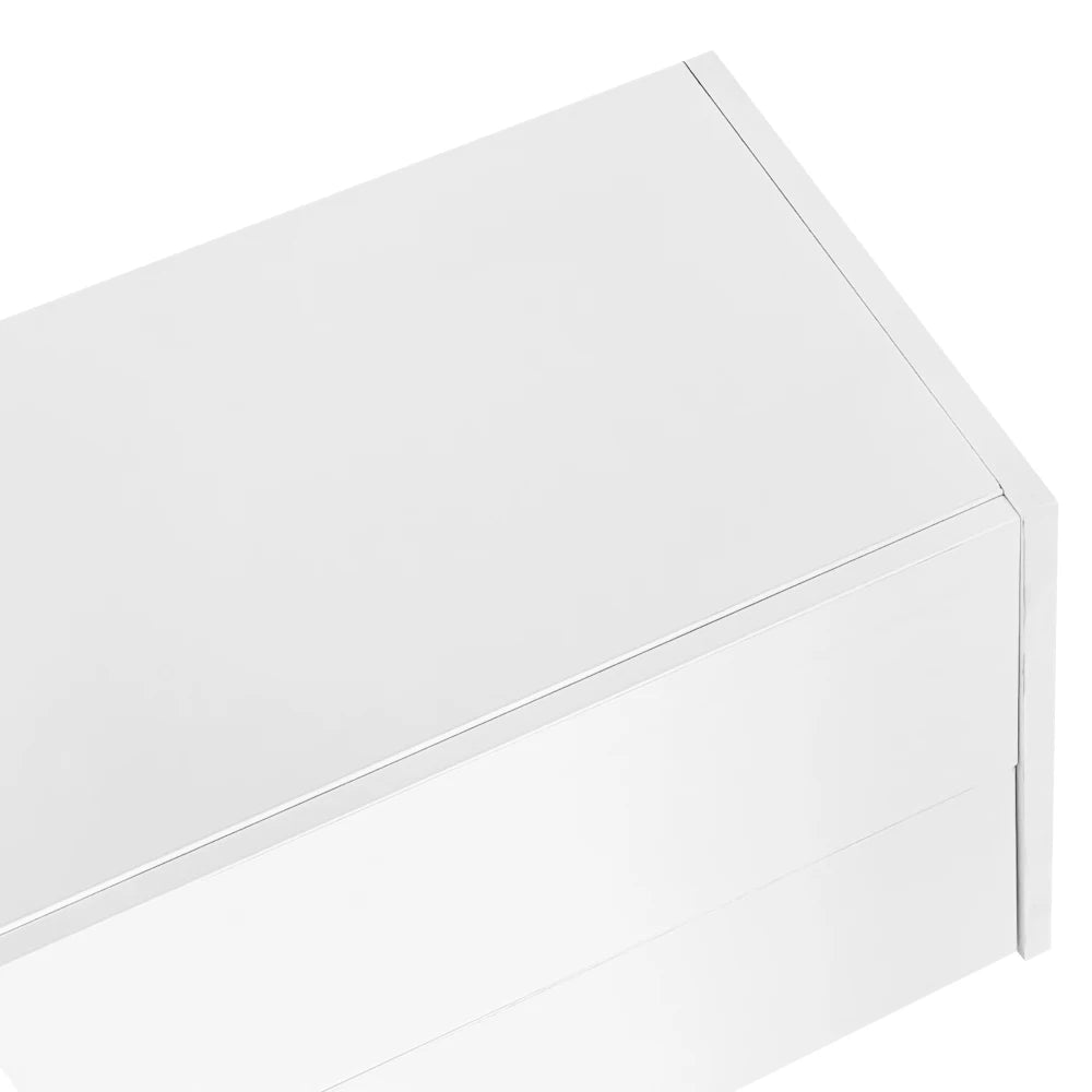 PINGGO TV cabinet, white high-gloss cabinet and black contrasting table legs, with simple cabinet doors and drawers.