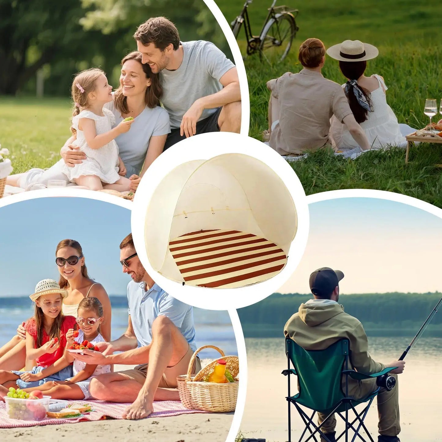 Beach Tent 3/4 Person Easy Pop Camping Canopy Beach Shelter with Ventilating Mesh Window for Outdoor Camping Picnic Garden