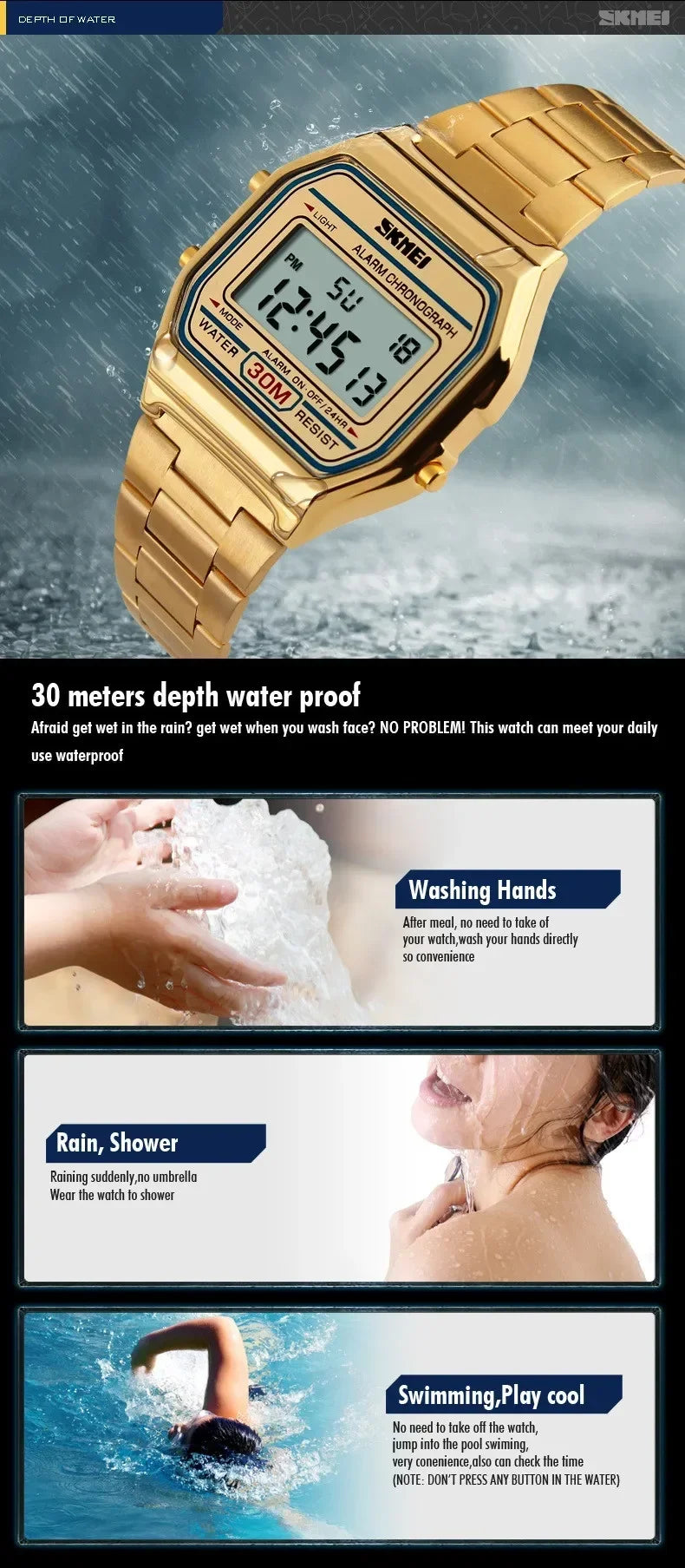SKMEI Digital Sports Watch for Men Luxury Stainless Steel Electron Waterproof Mens Wristwatches Clock 1328 Reloj Hombre 1123